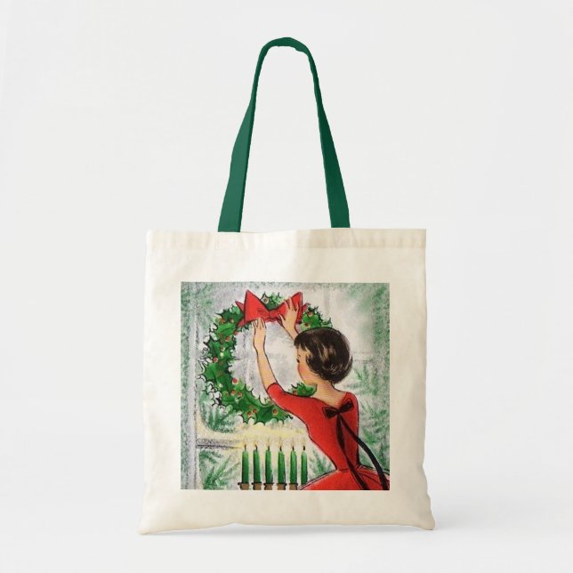 Bolsa Tote natais vintages retro senhora Feriado (Frente)