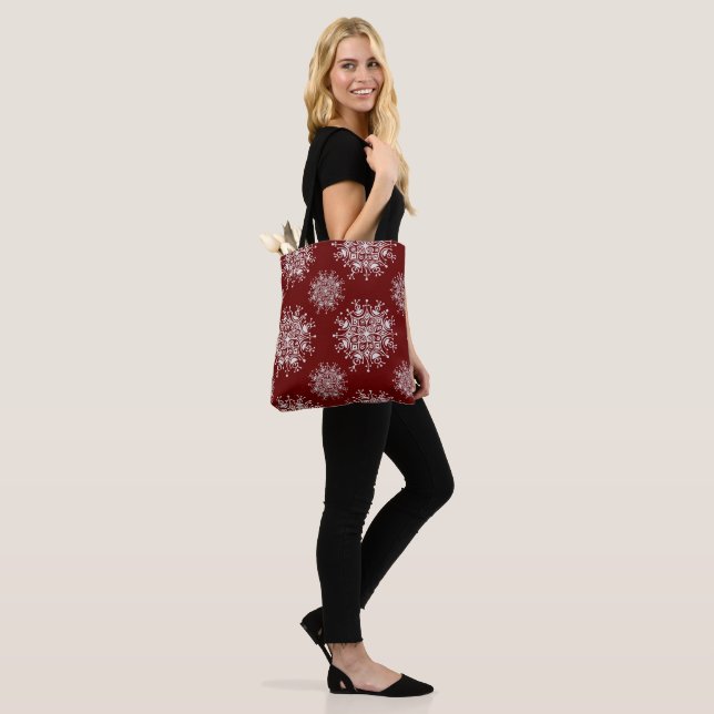 Bolsa Tote Natais vintages Snowflakes Red Blizzard Padrão (No(a) Modelo)