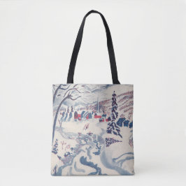 Bolsa Tote Natais vintages, Winter Village Snowscape Snow