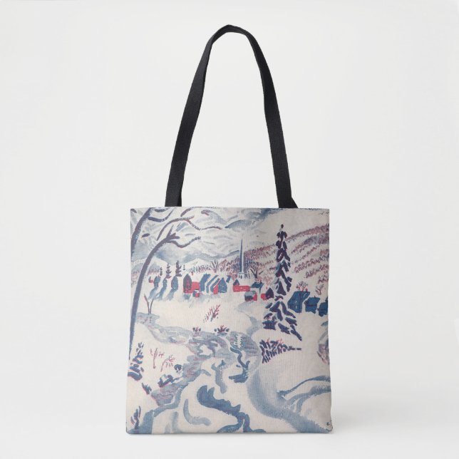 Bolsa Tote Natais vintages, Winter Village Snowscape Snow (Frente)