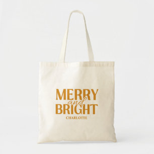 Bolsa Tote Natal Alegre e Brilhante Dourado