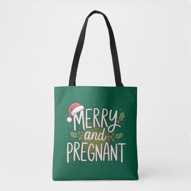 Bolsa Tote Natal alegre e grávida Anúncio de gravidez (Frente)