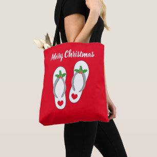Bolsa Tote Natal Alegre Tropical chinelos de praia fofos