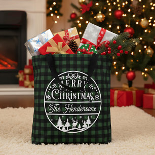 Bolsa Tote Natal Alegre Verde e Preto Xadrez Buffalo Personal