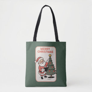 Bolsa Tote Natal Alegre Vintage Férias Papai Noel Lendo