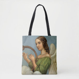 Bolsa Tote Natal Antigo, Anjo Vitoriano com Harpa Musical