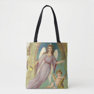 Bolsa Tote Natal Antigo, Anjo Vitoriano com Querubim
