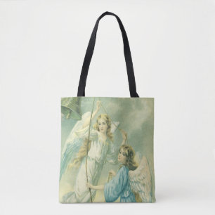 Bolsa Tote Natal Antigo, Anjos Vitorianos com uma Campainha