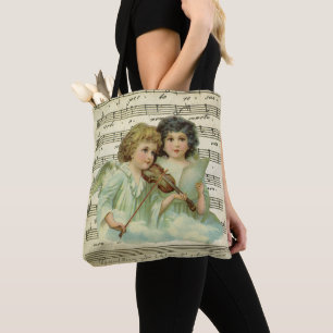 Bolsa Tote Natal Antigo, Anjos Vitorianos Música Violino