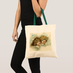 Bolsa Tote Natal Antigo, Anjos Vitorianos nas Nuvens
