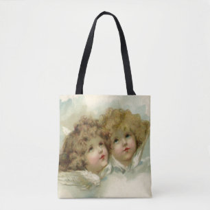 Bolsa Tote Natal Antigo, Anjos Vitorianos nas Nuvens