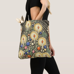 Bolsa Tote Natal Antigo, Árvore com Velas e uma Estrela