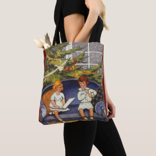 Bolsa Tote Natal Antigo, Crianças Sentadas num Sofá