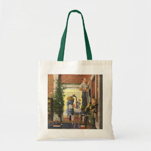 Bolsa Tote Natal Antigo, Família Decorando a Casa