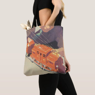 Bolsa Tote Natal Antigo, Menino Brincando com Trem de Brinque