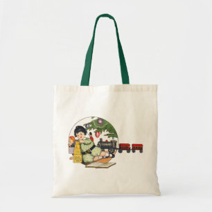 Bolsa Tote Natal Antigo, Menino Feliz Brincando com Brinquedo