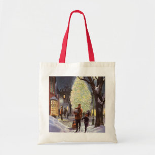 Bolsa Tote Natal Antigo, Pai Fazendo Compras com as Crianças
