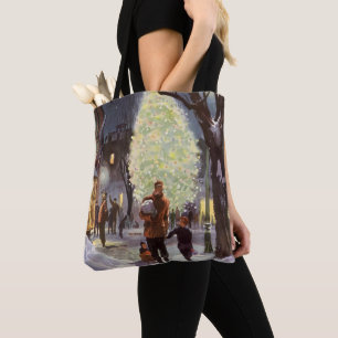 Bolsa Tote Natal Antigo, Pai Fazendo Compras com as Crianças