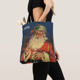 Bolsa Tote Natal Antigo, Papai Noel Alegre com Brinquedos