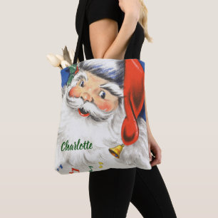 Bolsa Tote Natal Antigo, Papai Noel Alegre com Música