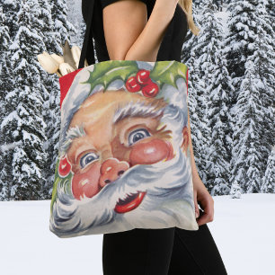 Bolsa Tote Natal Antigo, Papai Noel Alegre com seu Chapéu
