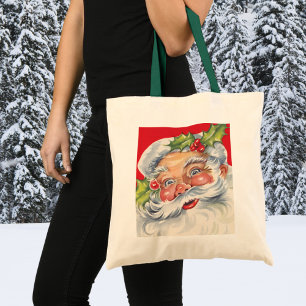 Bolsa Tote Natal Antigo, Papai Noel Alegre com seu Chapéu
