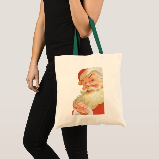 Bolsa Tote Natal Antigo, Papai Noel Alegre com um Segredo (Frente (produto))