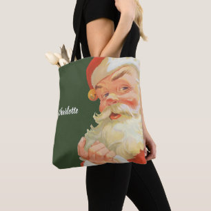 Bolsa Tote Natal Antigo, Papai Noel Alegre com um Segredo