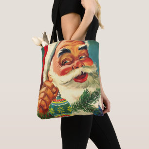 Bolsa Tote Natal Antigo, Papai Noel Alegre dos Anos 50
