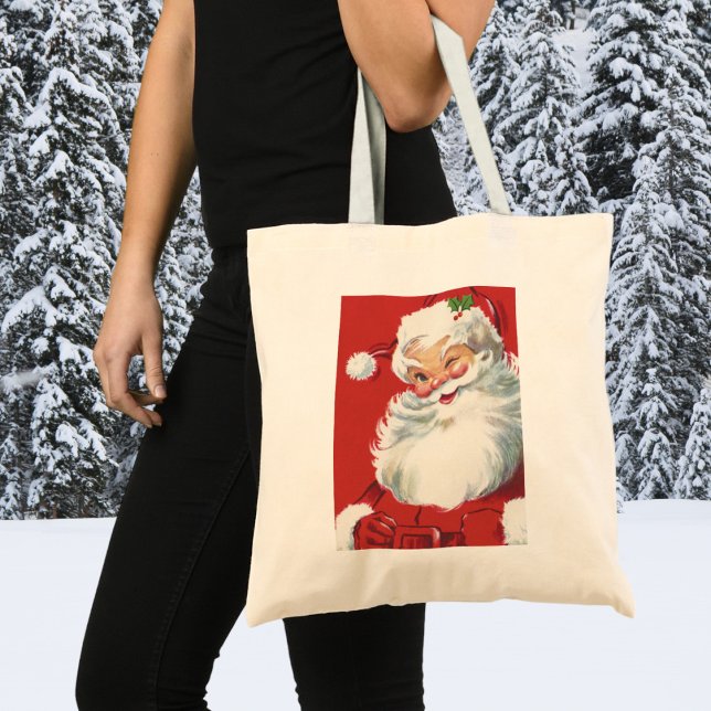 Bolsa Tote Natal Antigo, Papai Noel Alegre Piscando (Criador carregado)