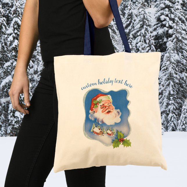 Bolsa Tote Natal Antigo, Papai Noel Alegre Retro (Criador carregado)