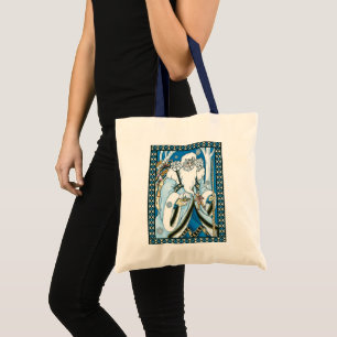 Bolsa Tote Natal Antigo, Papai Noel Azul com Globo de Neve