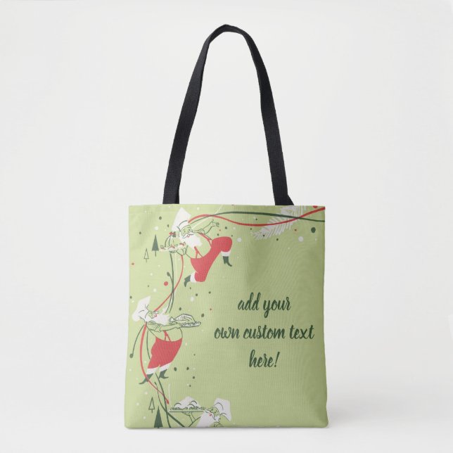 Bolsa Tote Natal Antigo, Papai Noel Chef com Jantar (Frente)