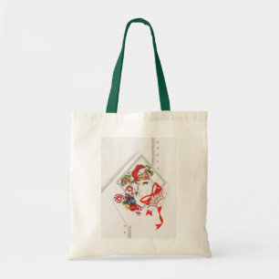 Bolsa Tote Natal Antigo, Papai Noel com Bengalas de Natal