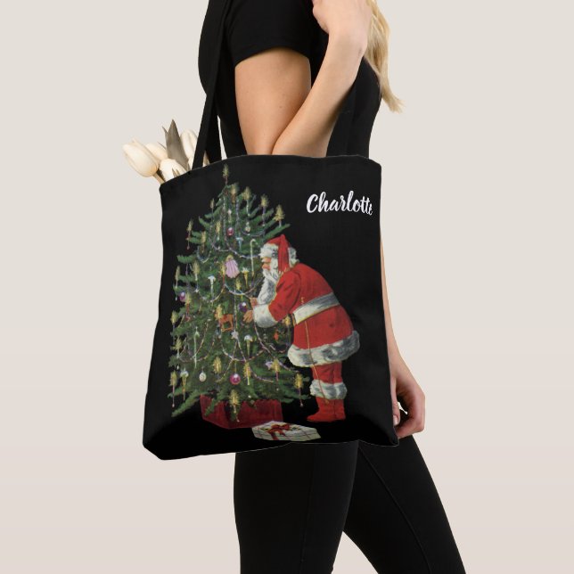 Bolsa Tote Natal Antigo, Papai Noel com Presentes (Close Up)