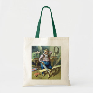 Bolsa Tote Natal Antigo, Papai Noel Construindo Brinquedos Vi