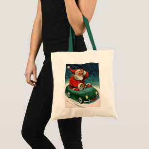 Bolsa Tote Natal Antigo, Papai Noel num Carro Fofo