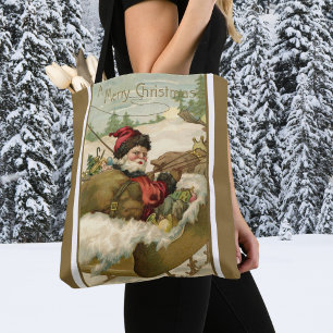 Bolsa Tote Natal Antigo, Papai Noel Vitoriano em Trenó