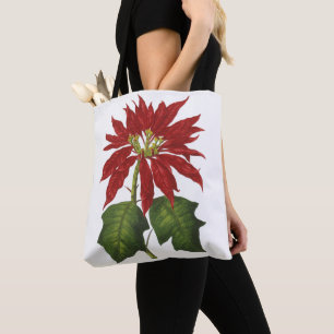 Bolsa Tote Natal Antigo, Planta de Inverno Poinsettia Vermelh