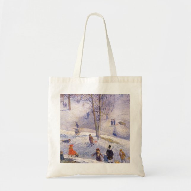 Bolsa Tote Natal Antigo, Trenó, Central Park Glackens (Frente)