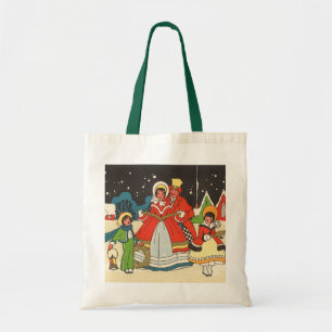 Bolsa Tote Natal Antigo, uma Família Cantando Música de Natal