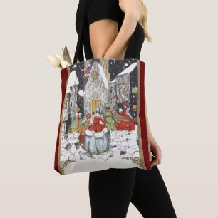Bolsa Tote Natal Antigo Vitoriano Pessoas Indo à Igreja