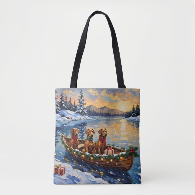 Bolsa Tote Natal Barca de Férias com Rhodesian Ridgeback (Frente)