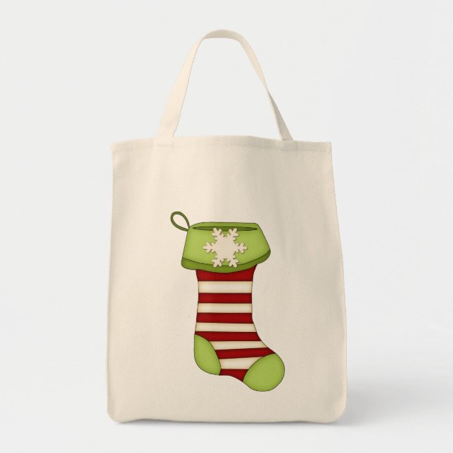 Bolsa Tote Natal bonito Meia-Verde com listras vermelhas (Frente)