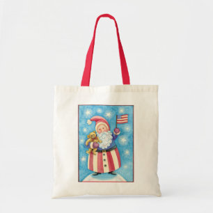 Bolsa Tote Natal bonito, Papai Noel patriótico com bandeira