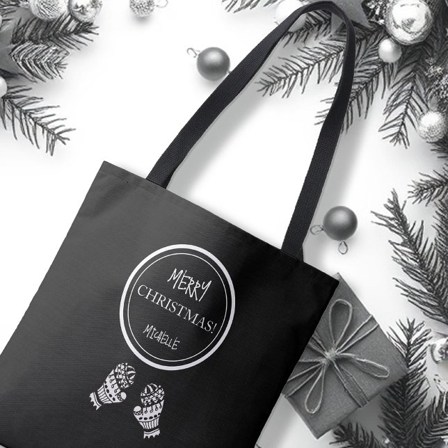 Bolsa Tote Natal Chic Preto e Branco Personalizado (Criador carregado)