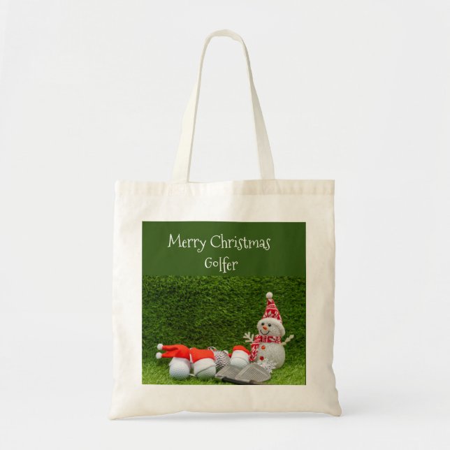 Bolsa Tote Natal com Snowman e Papais noeis de bolas de golfe (Frente)