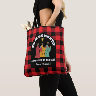 Bolsa Tote Natal Cristão Personalizado de Xadrezes de Buffalo
