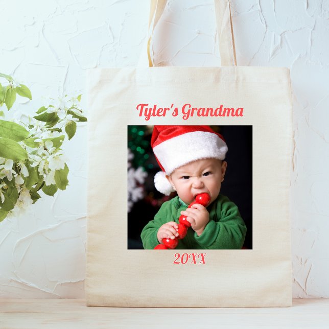 Bolsa Tote Natal da Vovó com Duas Fotos  (Criador carregado)