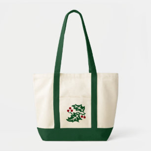 Bolsa Tote Natal de Azevinho Verde e Bagas Vermelhas